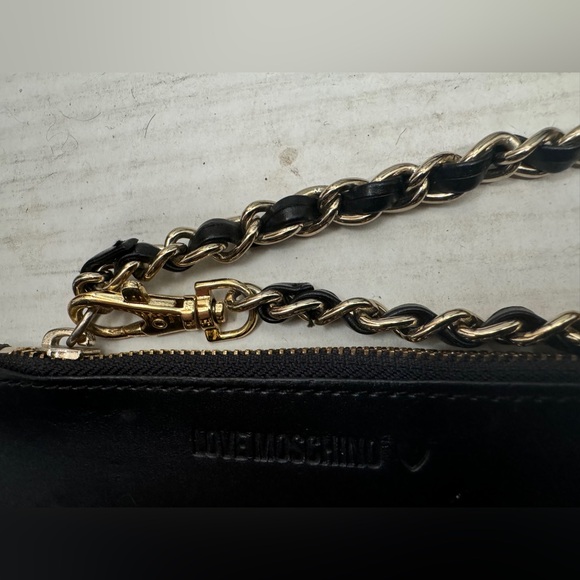 Love Moschino Black Leather Bag Organizer/Pouch Chain Zipper:  Makeup, Etc., NNT - Picture 4 of 6